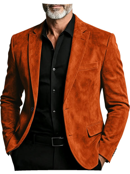 Luxury Men's Suede Blazer Notched Lapel Casual Business Sport Coat Slim Fit Gentleman Formal Wedding Office Suit Jacket Autumn