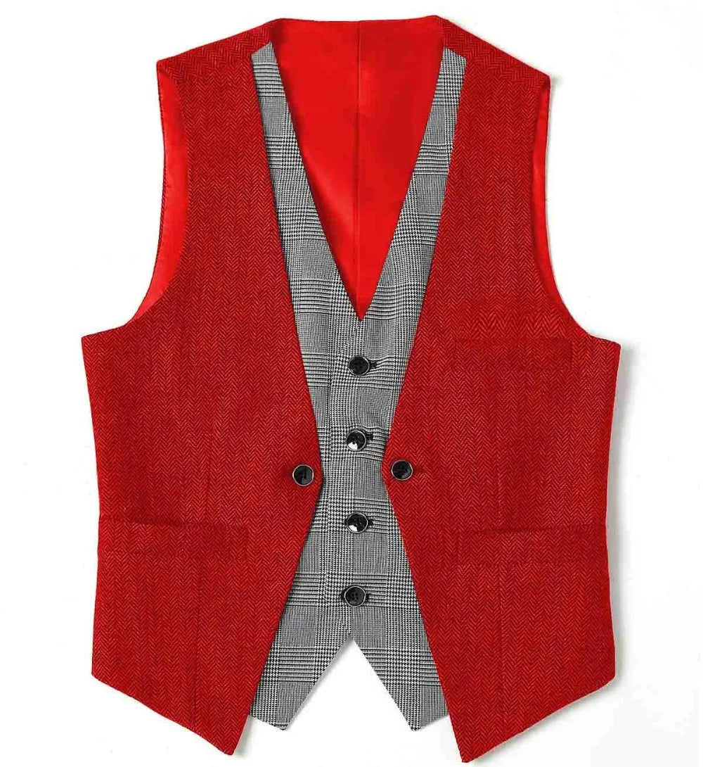 Men's Herringbone Vest – V-Neck Single Breasted Waistcoat for Weddings & Formal Events