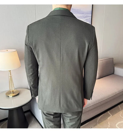 Tencel High Tech Fabric Men Spring Summer Thin Suits 2 Pieces (jacket+pants) Business Casual Office Wedding Groom Dress Suit