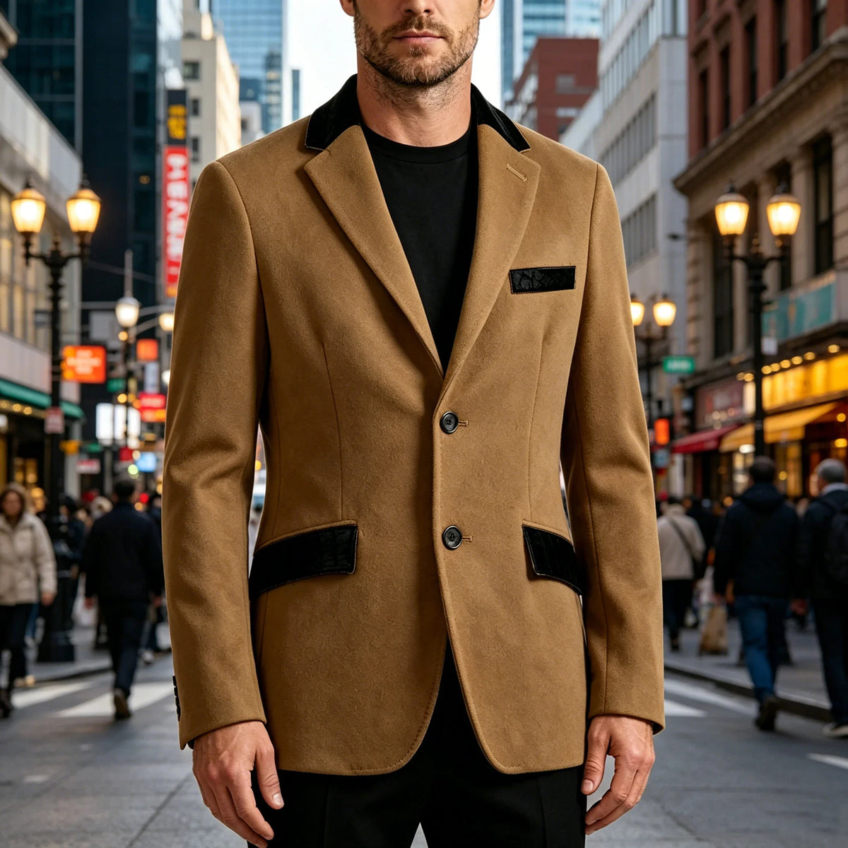 Men's Wool Blend Blazer Black Croc Print Lapel Collar Slim Fit Formal Business Casual Suit Jacket Autumn Winter Sport Coat
