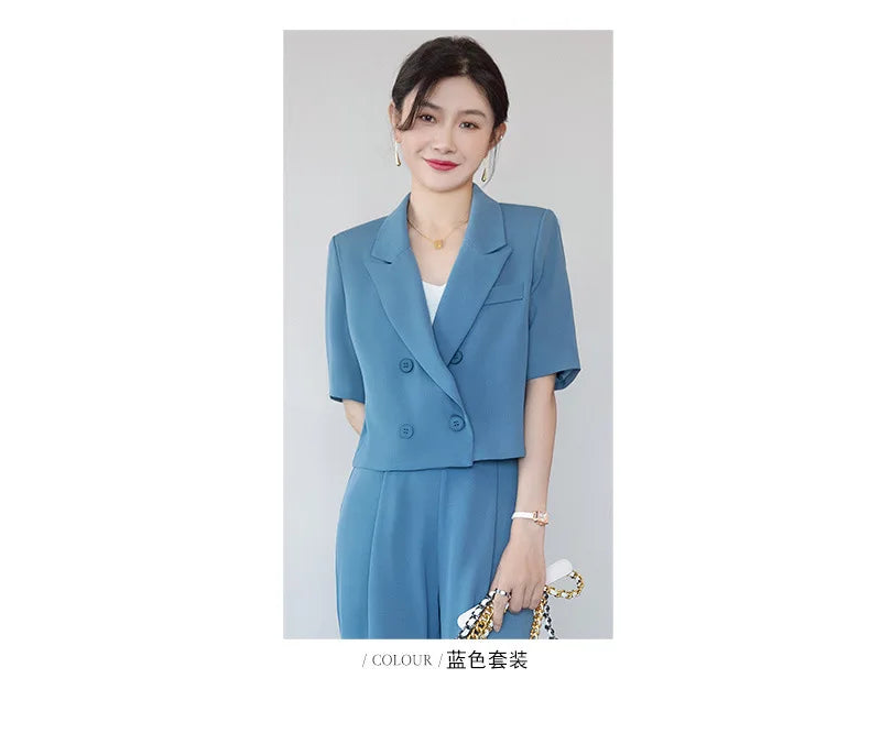 Blazer Short Suit Small Workplace Commuting Temperament Thin Suit Summer Button Suit OL Work Clothes Pant Sets