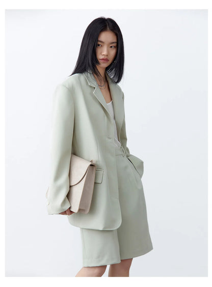 Fashion Women Woolen Blazers Solid Loose Casual Single-breasted Twill Suit Coat Office Ladies Jacket Spring Summer 2026