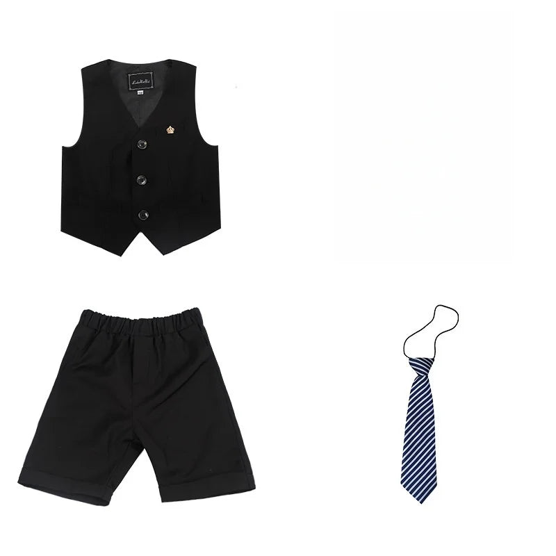 Boys Girls Summer 3Pieces School Uniform With Vest Shorts/Skirt Tie Children's Piano Host Speech Chorus Performance Costume