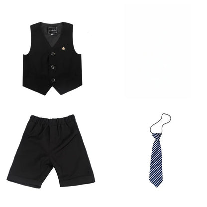 Boys Girls Summer 3Pieces School Uniform With Vest Shorts/Skirt Tie Children's Piano Host Speech Chorus Performance Costume
