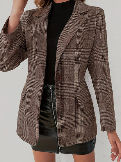 Women's Color-Block Plaid Flat-Lapel Single-Breasted Blazer