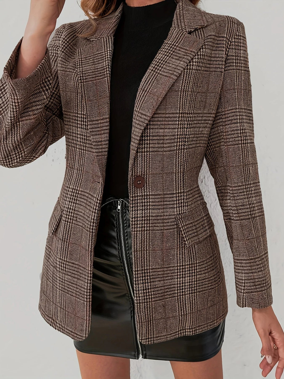 Women's Color-Block Plaid Flat-Lapel Single-Breasted Blazer