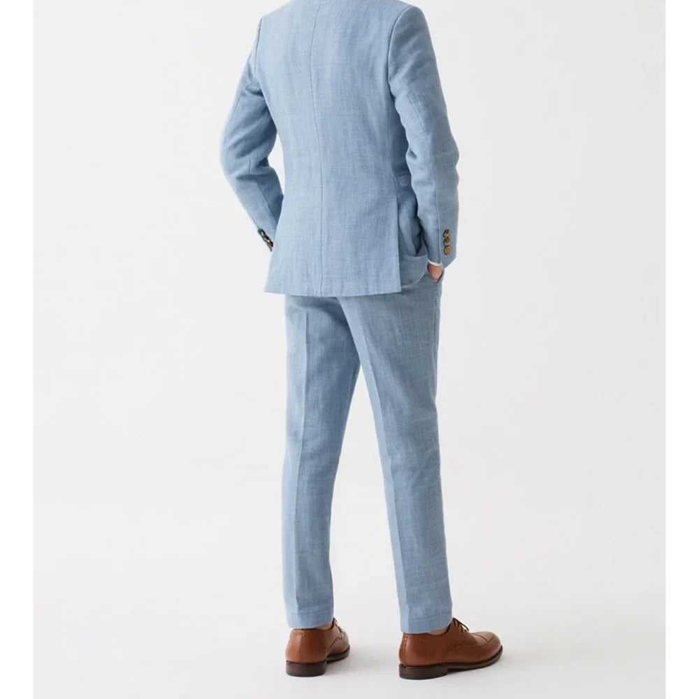 Chic Linen Boys Suits 2 Piece Notch Lapel Single Breasted Clothing Daily Casual Formal Wedding Party Kids Clothes (Blazer+Pants)