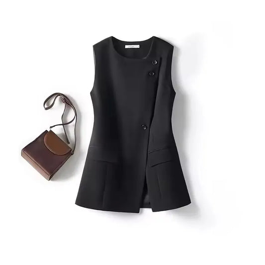 Temperament Women's Sleeveless Suit Vest Jacket 2026 Summer Ladies Irregular Waistcoat With lining  Loose Korean Female Tops