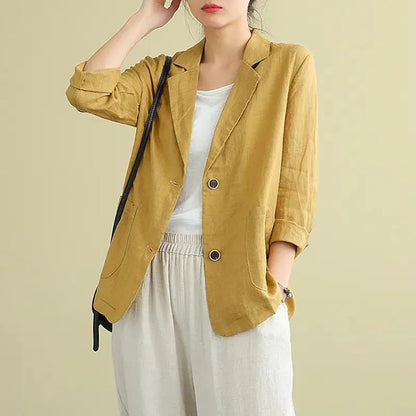 Casual Cotton and Linen Suit Jacket Women 2025 Spring and Summer New Loose solid Long-sleeved Blazer Woman Sunscreen Clothing