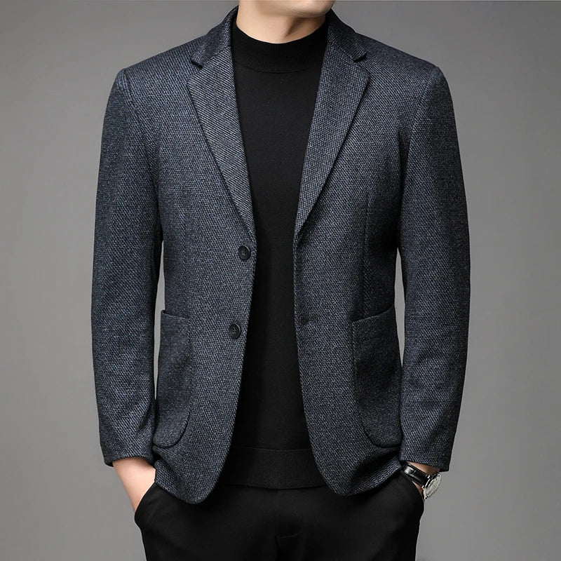 Men's Smart Casual Blazer Single Breasted Blue Autumn Winter