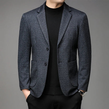 Men's Smart Casual Blazer Single Breasted Blue Autumn Winter