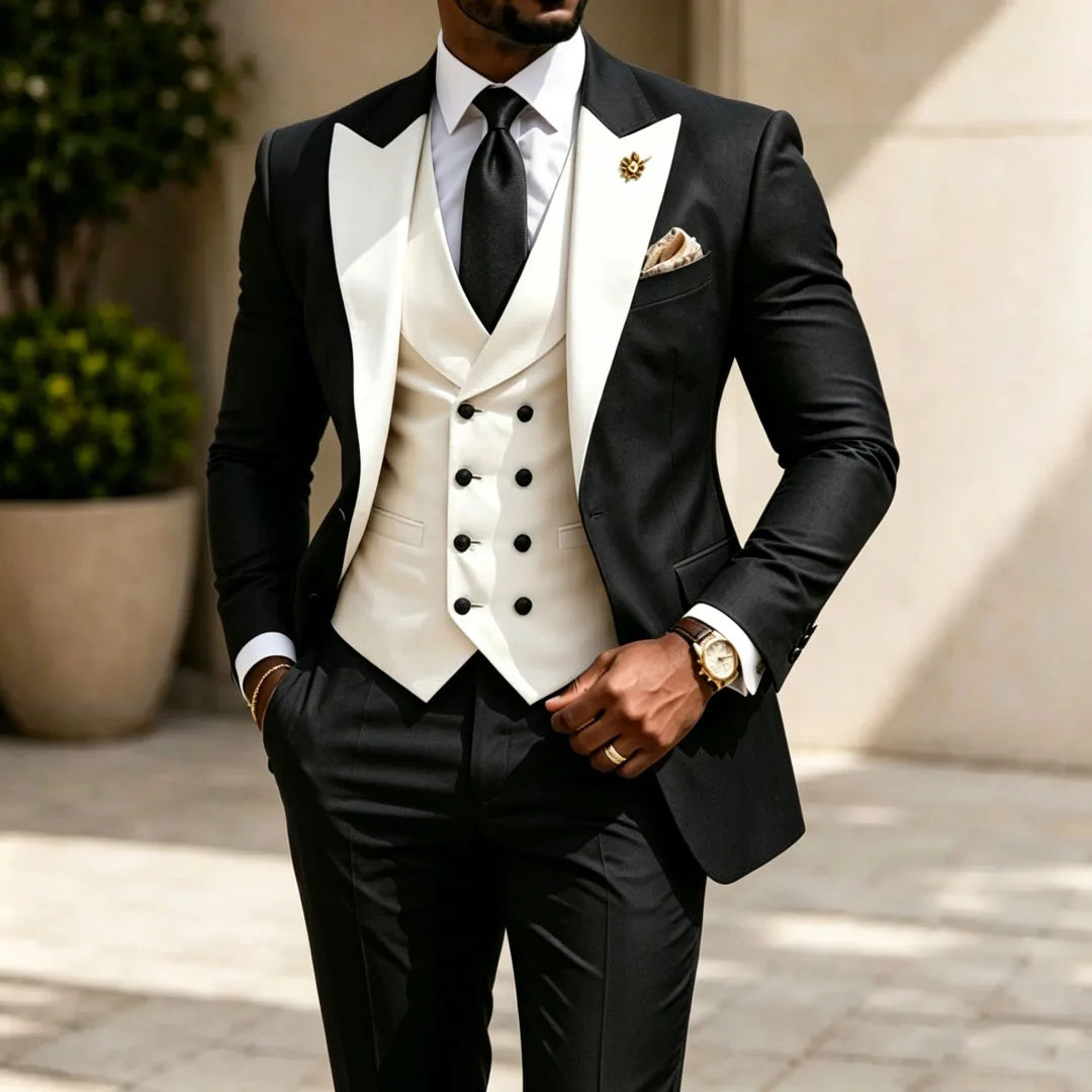 Men Suit Yellow 3 Pieces White Vest With Lapel For Wedding Birthday Banquet Prom Party Business Work Office Jacket Vest Pants
