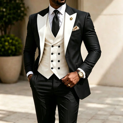 Men Suit Yellow 3 Pieces White Vest With Lapel For Wedding Birthday Banquet Prom Party Business Work Office Jacket Vest Pants