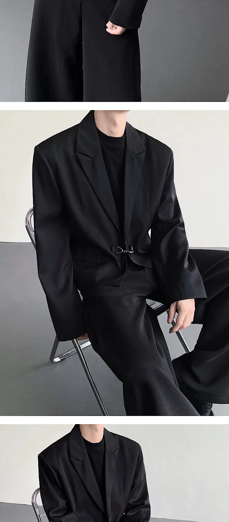 Fashion Korean Elegant Metal Buckle Placket Loose Blazer Coat Men 2025 New Solid Color Trendy Casual Male Clothes JY3447
