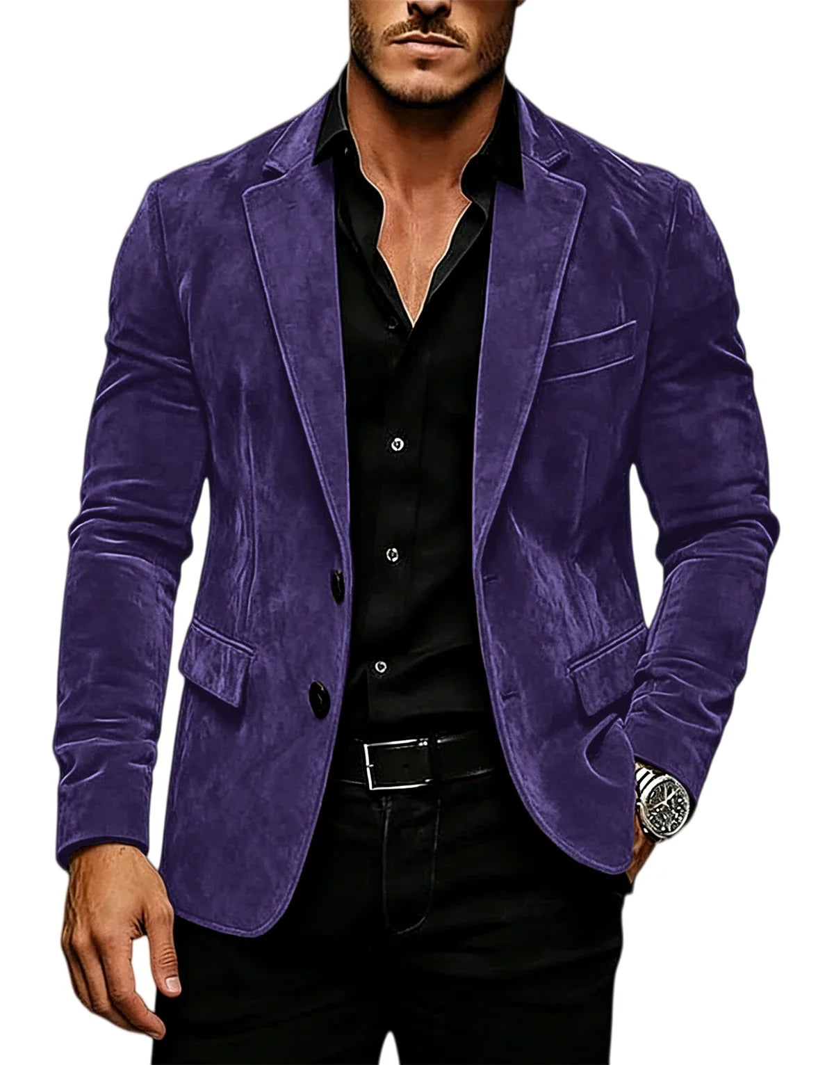 Vintage Men's Suede Blazer Slim Fit 2 Button Notched Lapel Casual Suit Jacket Formal Business Tuxedo Wedding Party Daily Wear