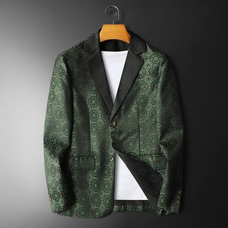 Luxury Vintage Jacquard Suit Jacket Men High Quality Casual Business Social Formal Jackets Banquet Party Host Wedding Blazers