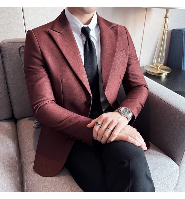High-end Shiny Business Casual Suit Jacket Men British Style Slim Fit Office Work Men Blazers Wedding Groom Dress Coats 2025