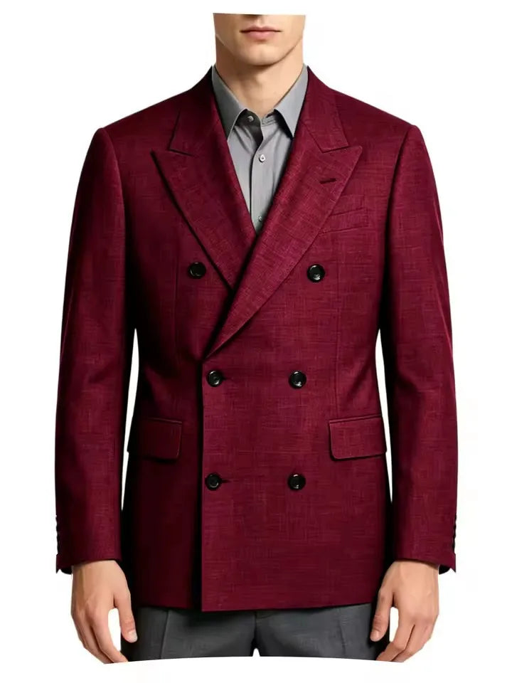 Men's Business Casual Linen Formal Suit Slim-fit Double-breasted Wedding Groom's Dress Party Daily Commuting