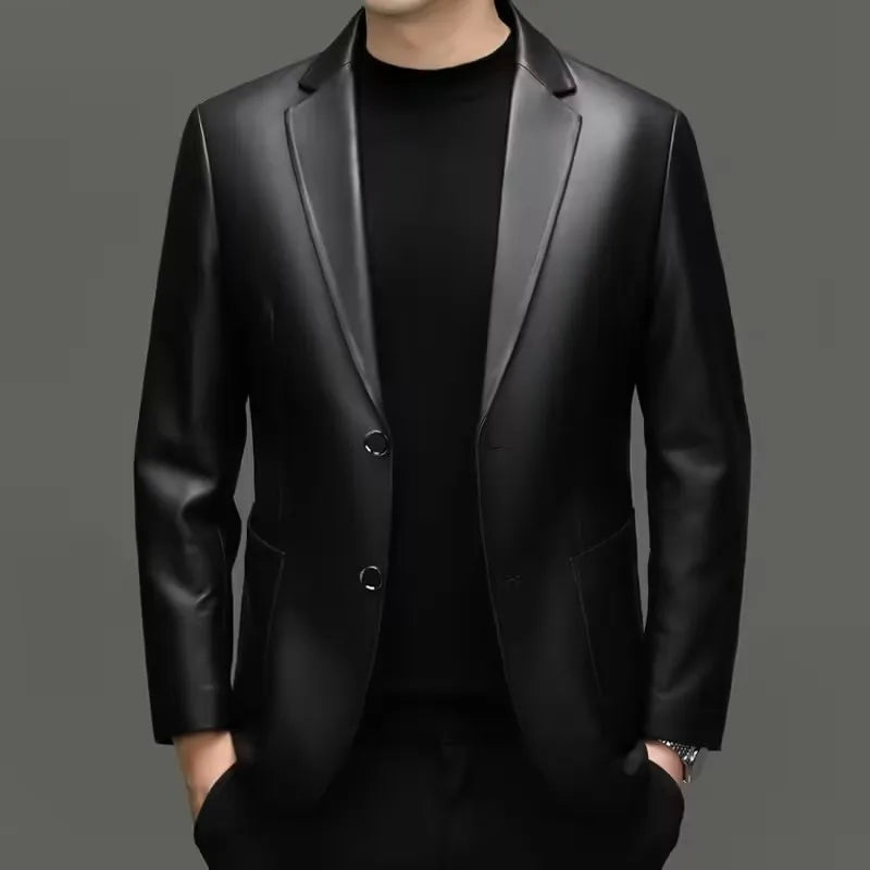 Sheepskin Leather Blazer for Men — Slim Fit Suit Jacket for Smart Casual & Spring Wear