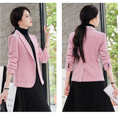 Autumn and Winter Blazer Women's Corduroy New Long Sleeve Professional Blazer Women's Coat Office Female Blazers Jacket Coat