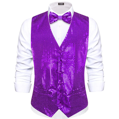 Men's Sequin Suit Vest with Bow Tie Set for Weddings and Formal Events