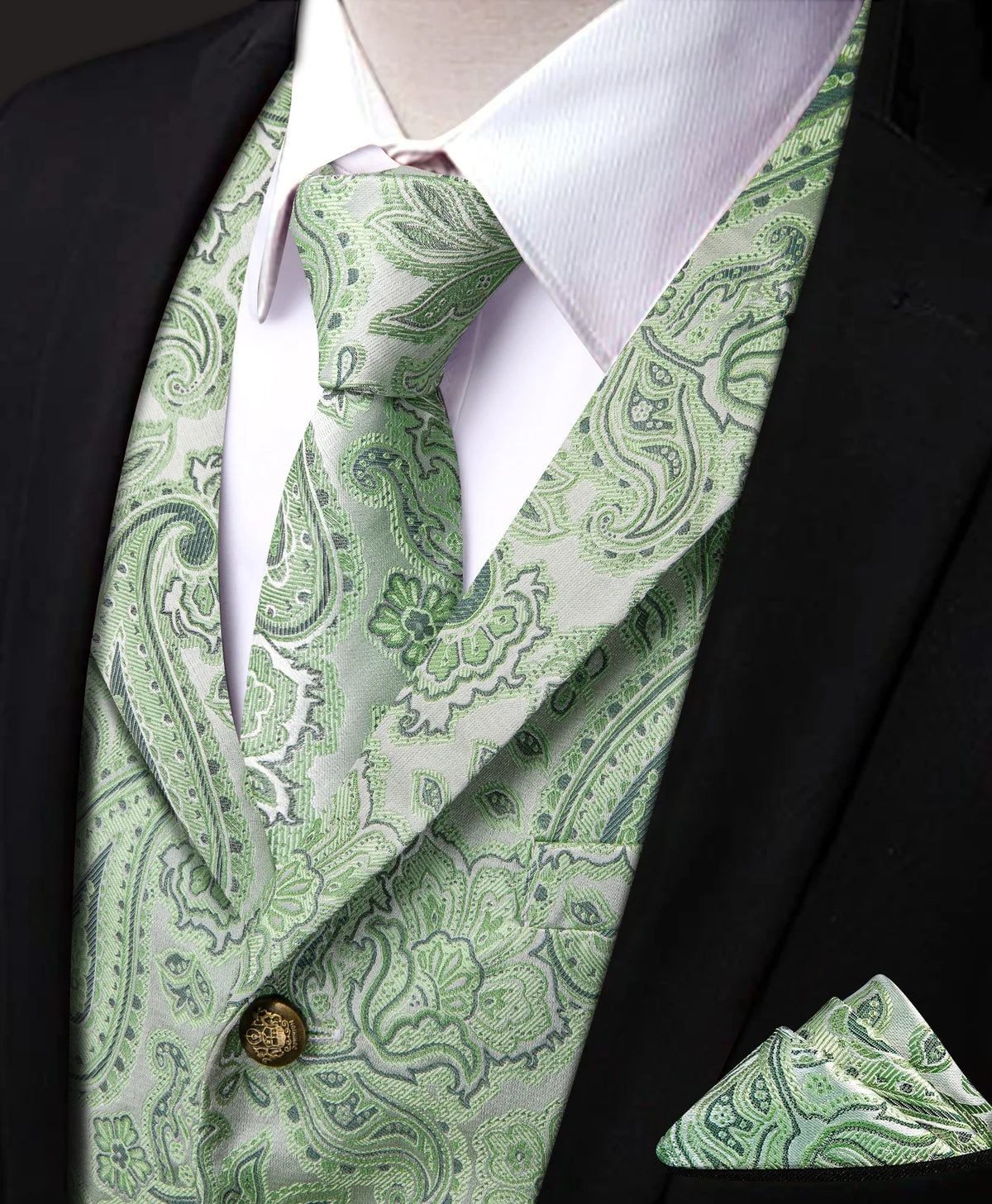 Men's Vest 4-Piece Matching Set with Paisley Lapel for Prom and Banquet Occasions