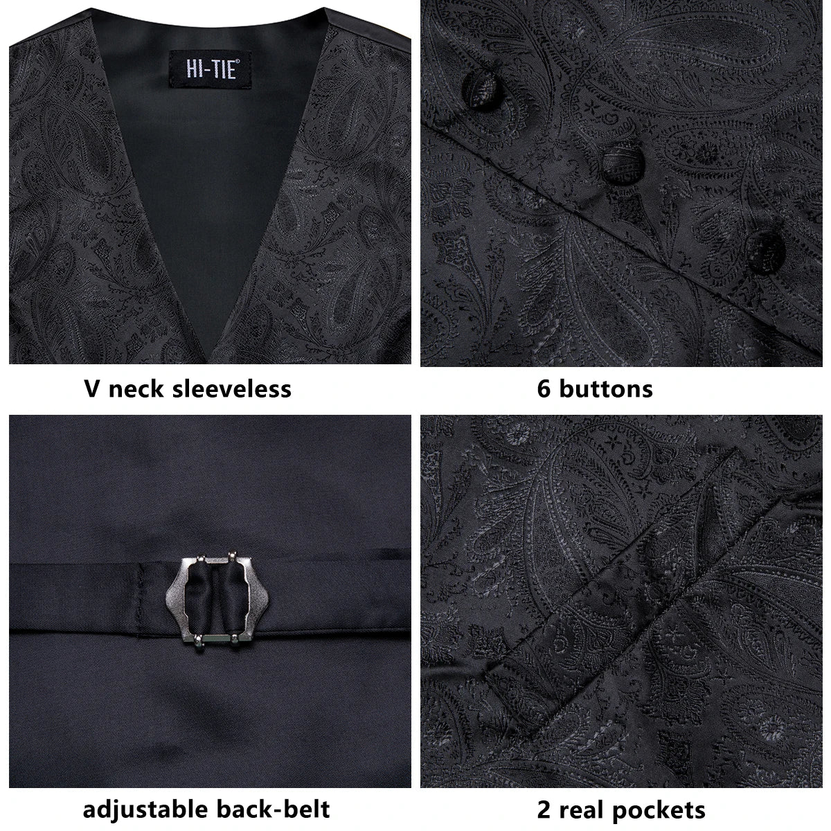 Men's Vest 4-Piece Set Golden Paisley Floral Formal Waistcoat for Wedding & Party