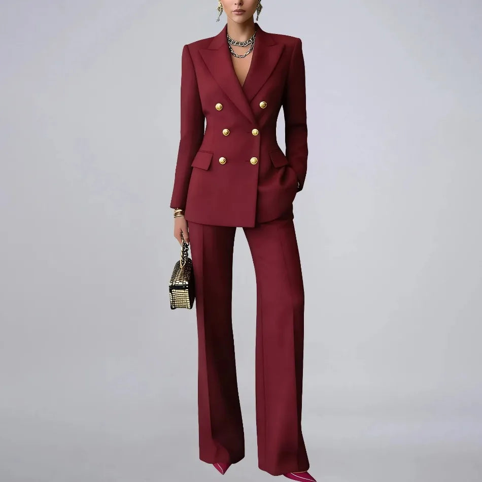 Pure Color Button up Long Sleeve Shirt And Pants Set Formal Streetwear Polyester Spandex Women's Casual Outfit Four Seasons