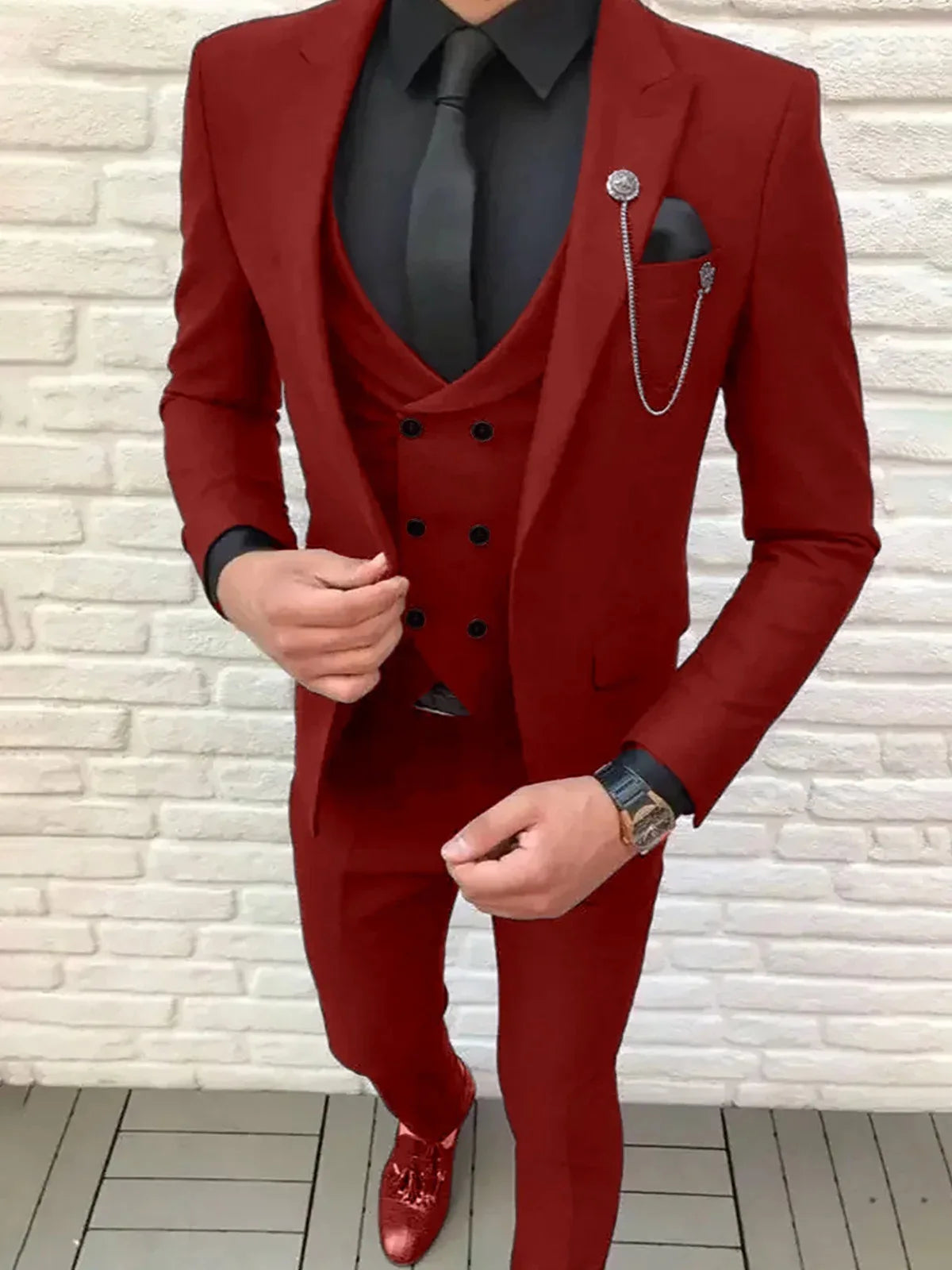 Men's 3-Piece Slim Fit Suit – Notch Lapel Blazer, Trousers & Waistcoat for Formal Occasions
