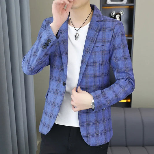 2026 Blazer Outdoor men's checked fashion business trend Wedding Slimming Gentleman Casual Korean travel high formal Wear Blazer