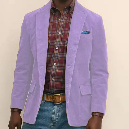 Men's Corduroy Blazer Single Breasted Notched Lapel Business Casual Suit Jacket