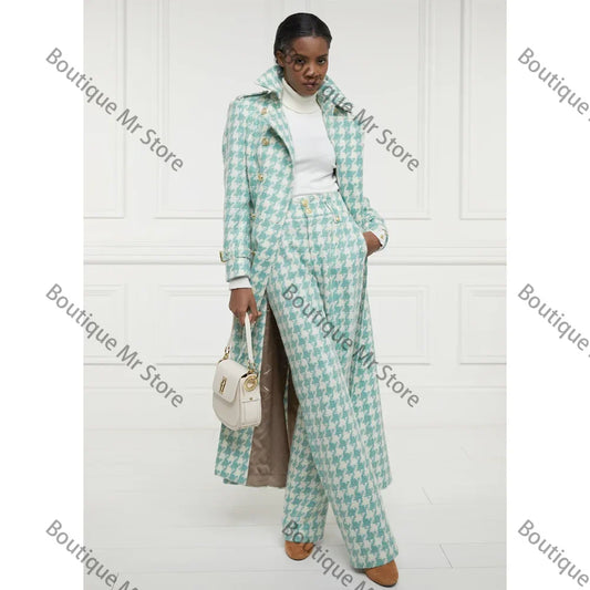 Luxury Houndstooth Women Suits 2 Piece Peak Lapel Formal Casual Prom Party Pants Sets Blazer with Pants