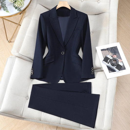 Elegant Chic Business One Button Blazer Suit Trousers 2 Piece Women Outfit Plus Size Office Lady Work Wear Jacket Pants Set