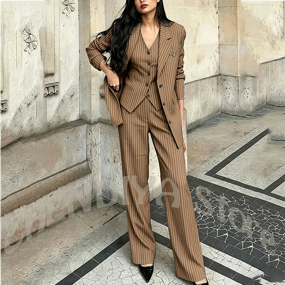 Tailor-Made Striped Suit For Women High Quality Peaked Lapel Single Breasted Three Piece Business Office Lady Formal Outfit