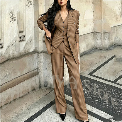 Tailor-Made Striped Suit For Women High Quality Peaked Lapel Single Breasted Three Piece Business Office Lady Formal Outfit