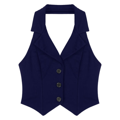 Elegant Women's Sleeveless Suits Waistcoat Halter Vests for Business Commuting Formal Clothes Mujer OL Office Ladies Crop Top