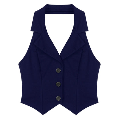 Women's Halter Sleeveless Vests V-Neck OL Work Wear Suits Waistcoat for Office Ladies Commuting Street Clothes Elegant Vest