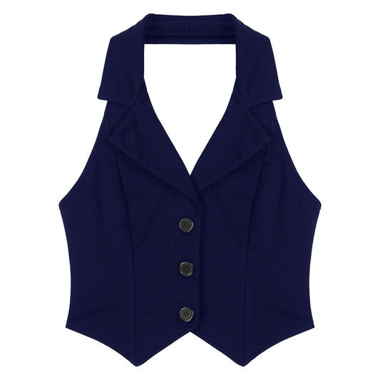 Women's Halter Sleeveless Vests V-Neck OL Work Wear Suits Waistcoat for Office Ladies Commuting Street Clothes Elegant Vest