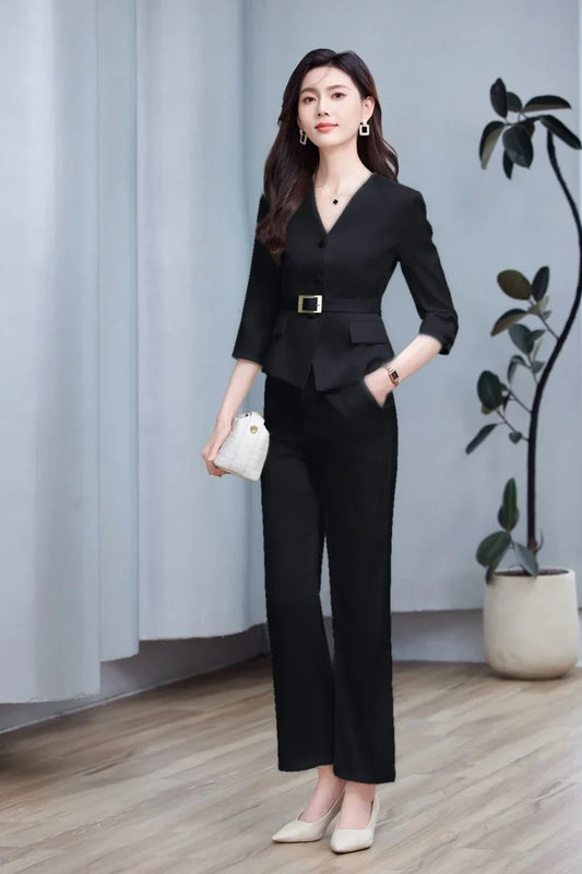 2025 new mid-sleeve spring and summer business womens two-piece suit jacket + pants. Slim fit, soft and comfortable