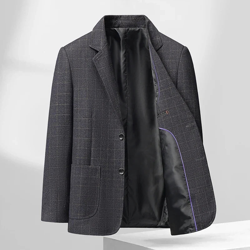 Men's Smart Casual Blazer Single Breasted Checkered Suit Jacket