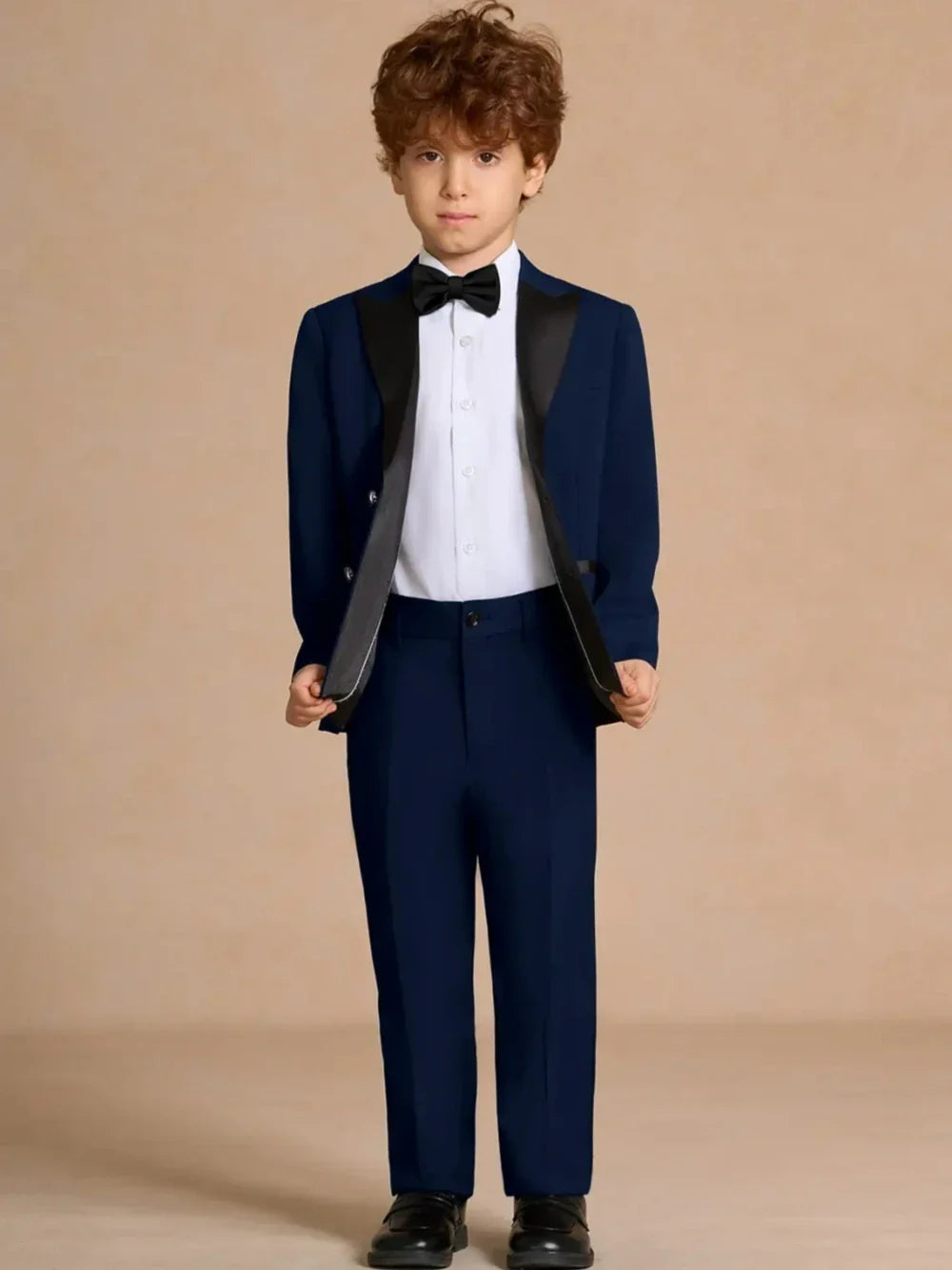 Blue Smart Kids Regular Fit Suits 2 Pieces Jacket Pants For Graduation Ceremony Handsome Peak Lapel Suit Set For Boys 2-20T