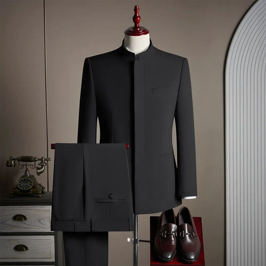 Men's Black Single Breasted Slim Fit Two Piece Casual Suit