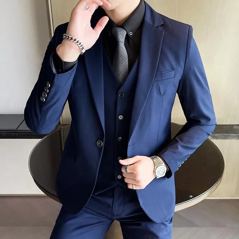 Suit (Blazer + Vest + Pants) Men's Smart Casual Business Formal Korean Style Banquet Suit