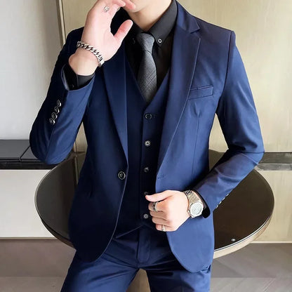 Suit (Blazer + Vest + Pants) Men's Smart Casual Business Formal Korean Style Banquet Suit