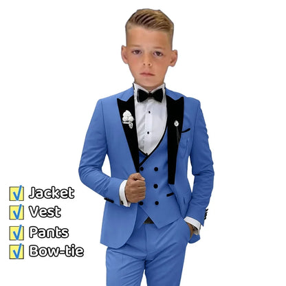 Boys 3-Piece Velvet Tuxedo Suit Set – Formal Slim-Fit with Notched Lapel for Boys
