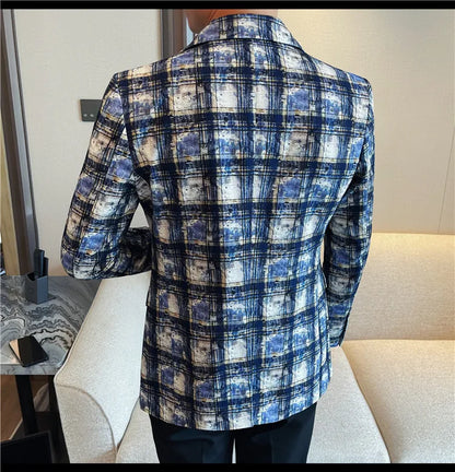 British Style Luxury Plaid Suit Jacket 2025 Autumn New Men High-end Business Slim Blazers Groom Wedding Social Party Dress Coats