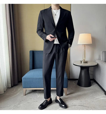 Tencel High Tech Fabric Men Spring Summer Thin Suits 2 Pieces (jacket+pants) Business Casual Office Wedding Groom Dress Suit