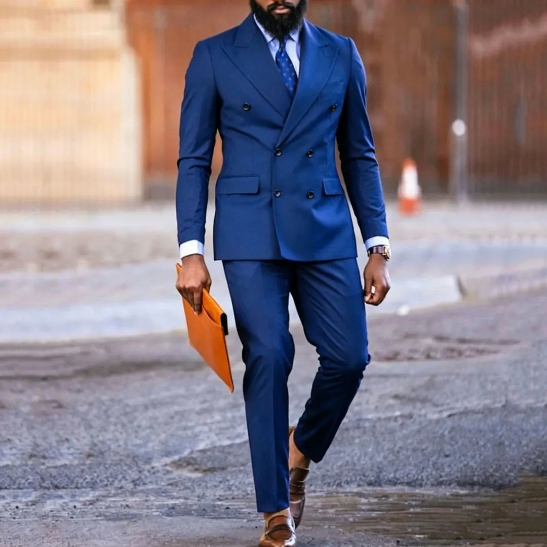 Men Suit Dark Purple 2 Piece Double Button With Lapel Solid For Wedding Birthday Banquet Party Business Work Office Jacket Pants