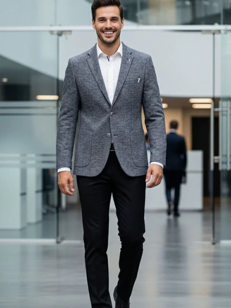 Wool Blend Classic Fashion Patterned Tweed Single-Breasted Blazer Jacket