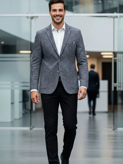 Wool Blend Classic Fashion Patterned Tweed Single-Breasted Blazer Jacket